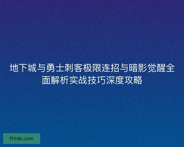 地下城与勇士刺客极限连招与暗影觉醒全面解析实战技巧深度攻略